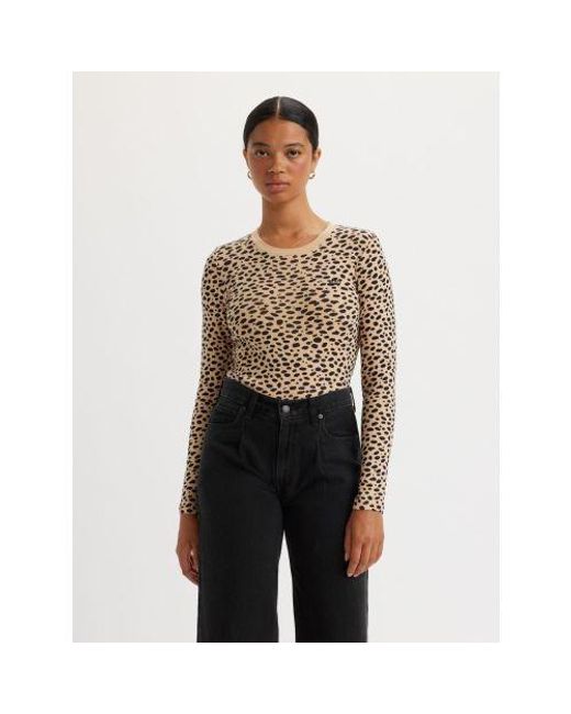 Levi's White Stella Leopard Almond Buff Long Sleeve Baby New T-Shirt