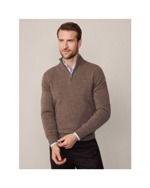 Hackett Brown Malt Lambswool Half Zip Jumper for men