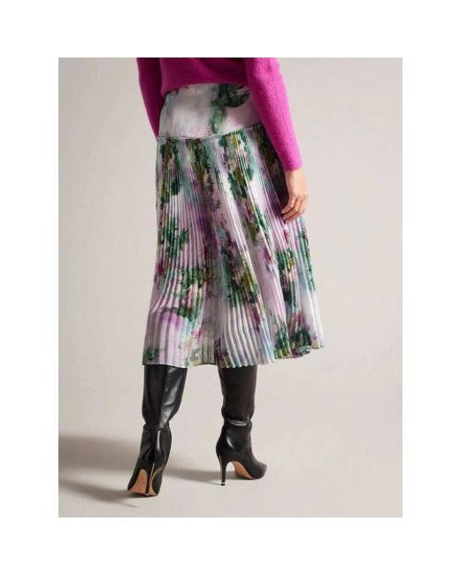 Ted Baker Gray Printed Pleated Skirt
