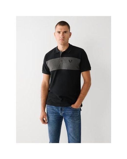 True Religion Black Heather Charcoal Colour Block Logo Polo Shirt for men