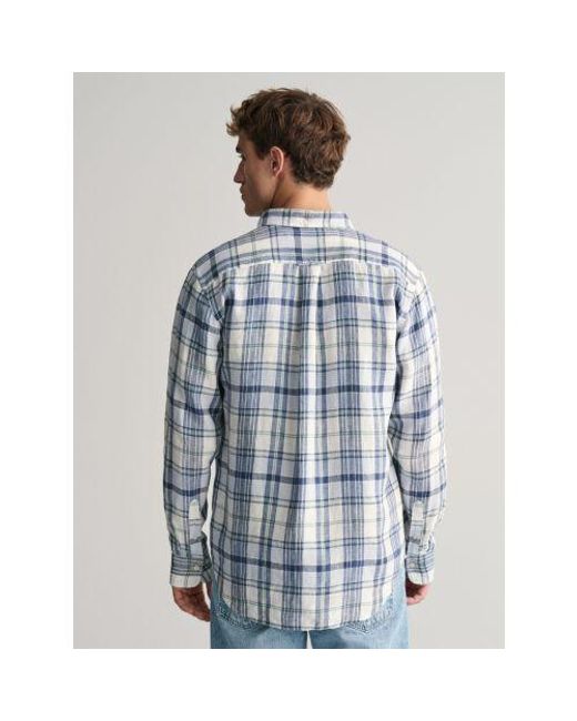 Gant Blue Eggshell Linen Madras Shirt for men