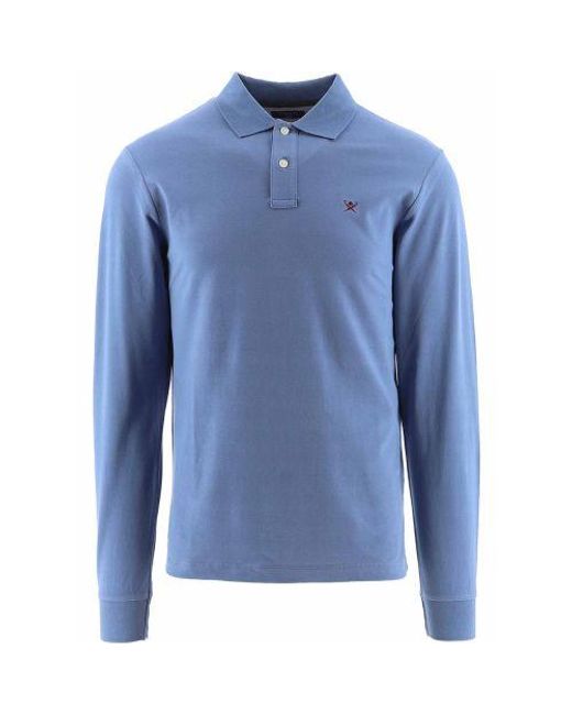 Hackett Blue Steel Long Sleeve Embroidered Logo Polo Shirt for men