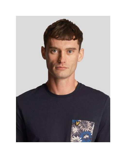 Lyle & Scott Blue Dark Floral Print Pocket T-Shirt for men