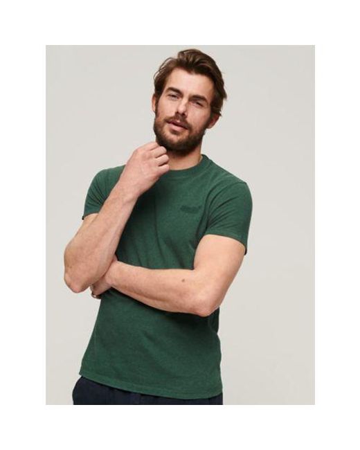 Superdry Green Buck Marl Vintage Logo Embroidered T-Shirt for men