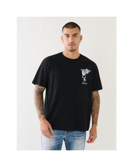 True Religion Black Jet Relaxed Metallic Skull T-Shirt for men