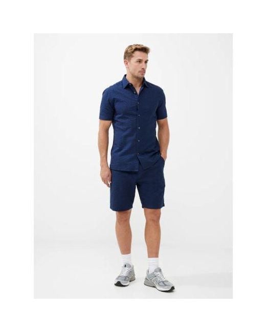 French Connection Blue Seersucker Check Shirt for men