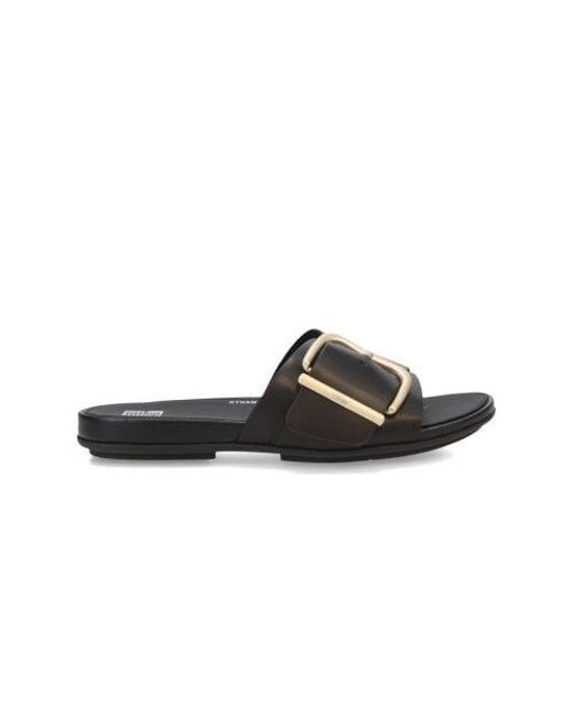 Fitflop Black Gracie Maxi-Buckle Leather Slide