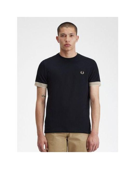Fred Perry Black Striped Cuff T-Shirt for men