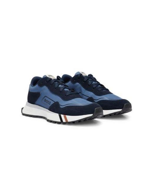 Boss Blue Dark Jonah Runn Signature Stripe Trainer for men