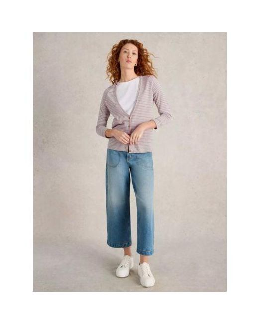 White Stuff Purple Natural Naria Stripe Linen Blend Cardigan
