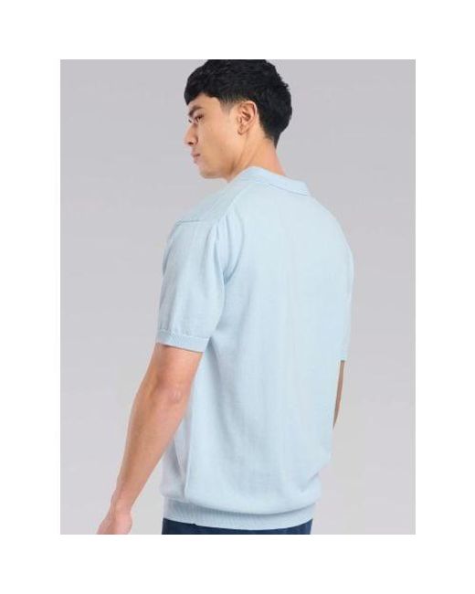 Sandbanks Blue Crystal Knitted Open Collar Polo Shirt for men