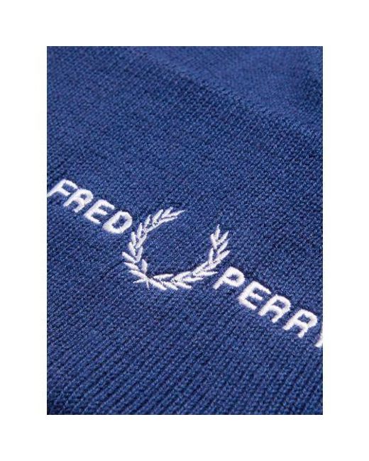 Fred Perry Blue French Graphic Beanie for men