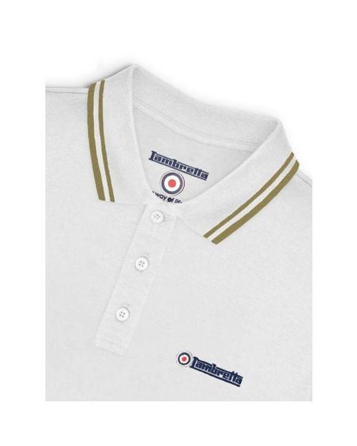 Lambretta White Cashew Twin Tipped Polo Shirt for men