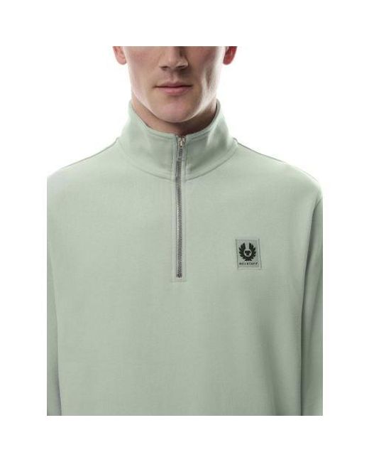 Belstaff Green Breeze Logo Quarter Zip Sweatshirt for men