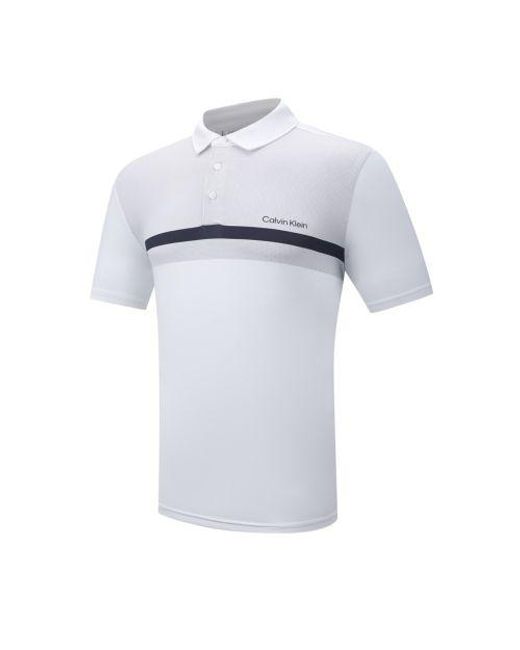 Calvin Klein White Jacquard Grid Print Polo Shirt for men