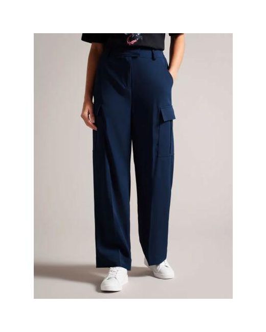 Ted Baker Blue High Waisted Wide Leg Cargo Pant