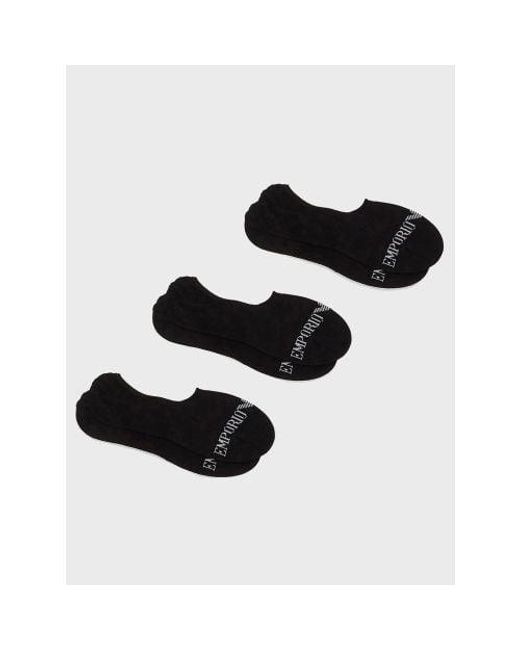 Emporio Armani Black 3-Pack Logo Shoe Liner Sock for men