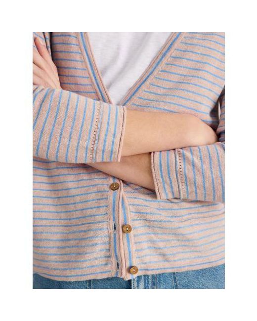 White Stuff Purple Natural Naria Stripe Linen Blend Cardigan