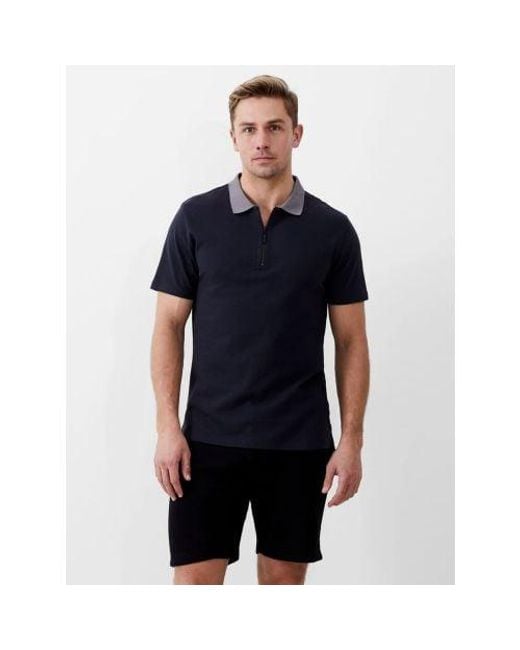 French Connection Blue Charcoal Popcorn Zip Polo Shirt for men