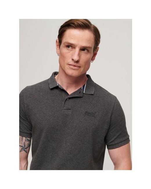 Superdry Gray Rich Charcoal Marl Classic Pique Polo Shirt for men