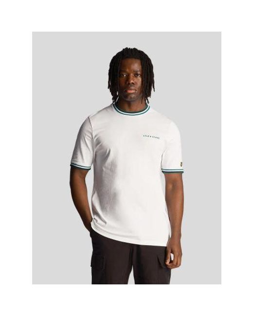 Lyle & Scott White Embroidered Tipped T-Shirt for men