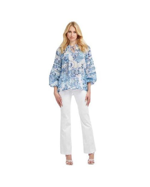 Guess Blue Collectibles Gilda Long Sleeve Trim Blouse
