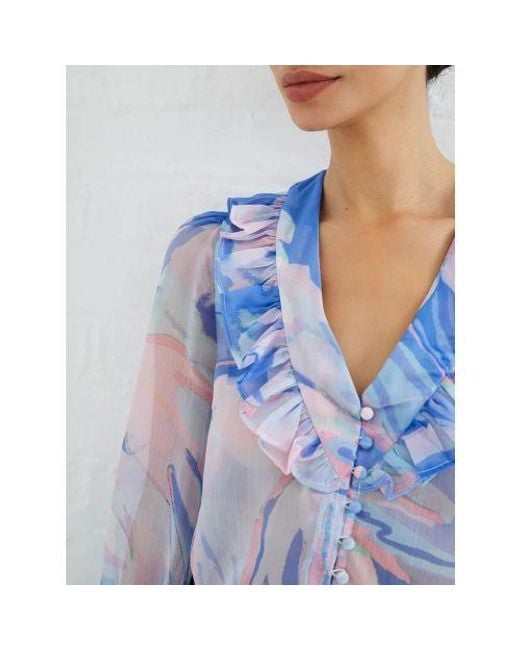 French Connection Blue Baja Dalla Recy Hallie V-Neck Blouse