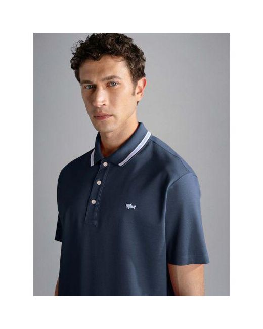 Paul & Shark Blue Knitted Cotton Polo Shirt for men