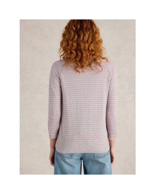 White Stuff Purple Natural Naria Stripe Linen Blend Cardigan