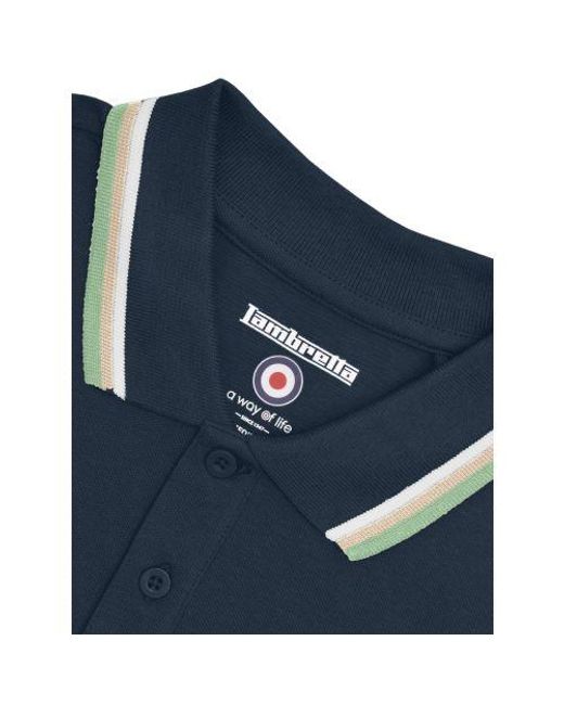 Lambretta Blue Triple Tipped Polo Shirt for men