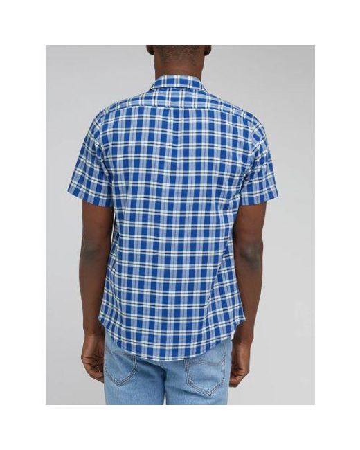 Lee Jeans Blue Anthem Button Down Short Sve Shirt for men