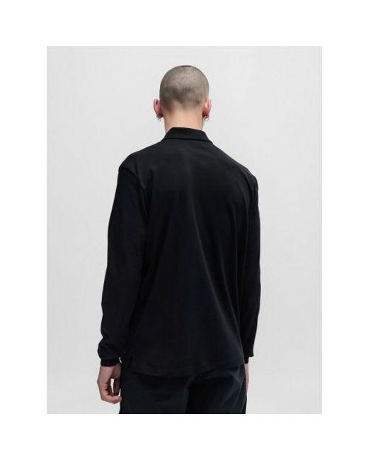 HUGO Black Dalomo Long Sleeve Polo Shirt for men