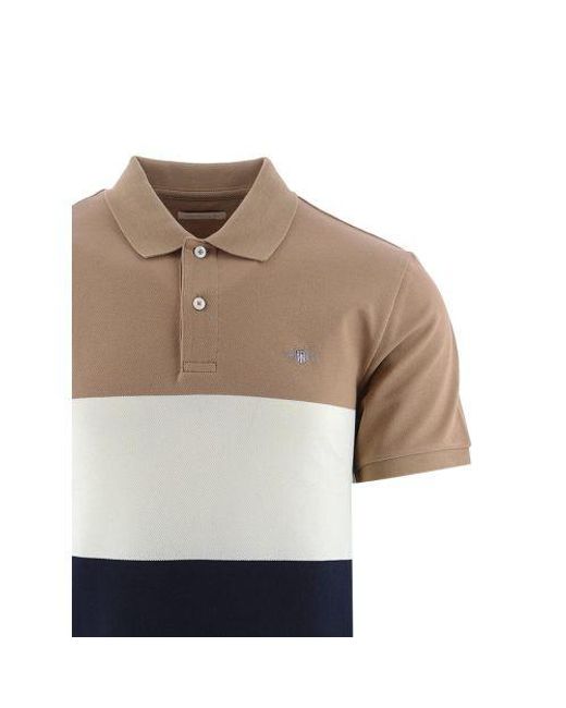 Gant Blue Warm Khaki Block Stripe Rugger Polo Shirt for men