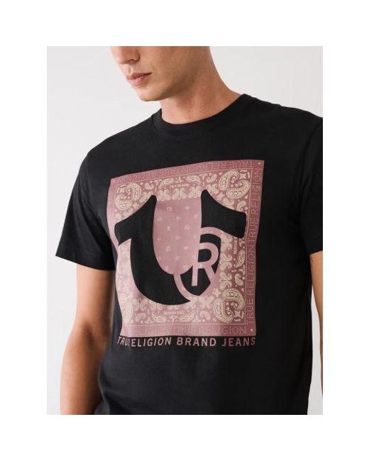 True Religion Black Jet Bandana Style Logo T-Shirt for men