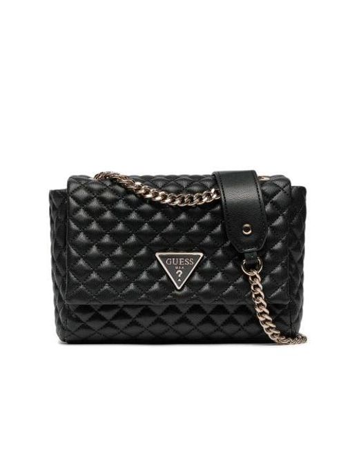 Guess Black Rianee Quilt Convertible Crossbody Flap Bag
