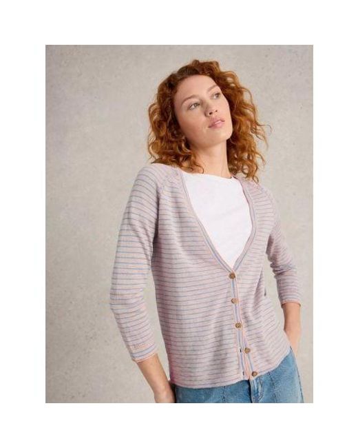White Stuff Purple Natural Naria Stripe Linen Blend Cardigan