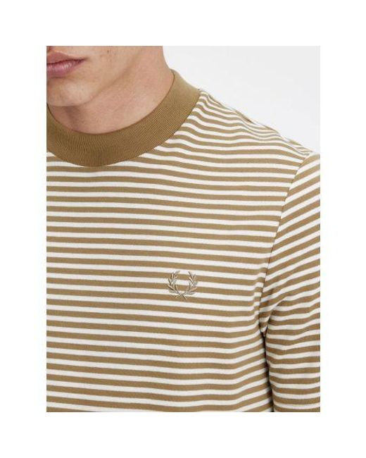 Fred Perry Natural Snow Warm Stone Fine Stripe Heavy Weight T-Shirt for men