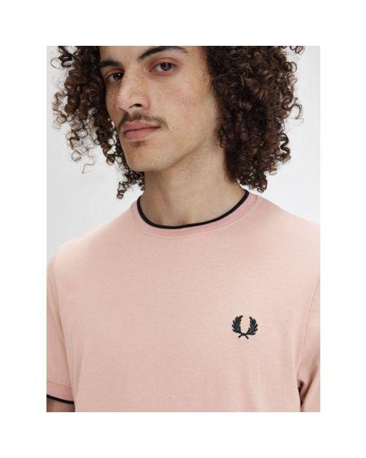 Fred Perry Pink Dark Dusty Rose Twin Tipped T-Shirt for men