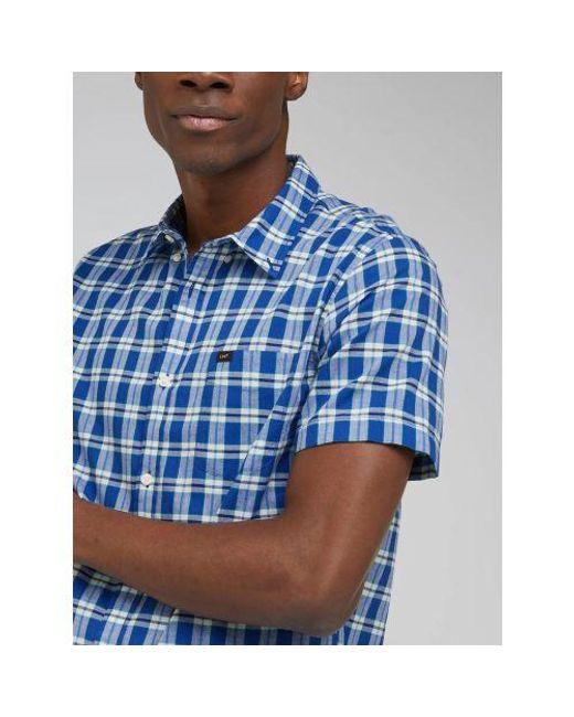 Lee Jeans Blue Anthem Button Down Short Sve Shirt for men
