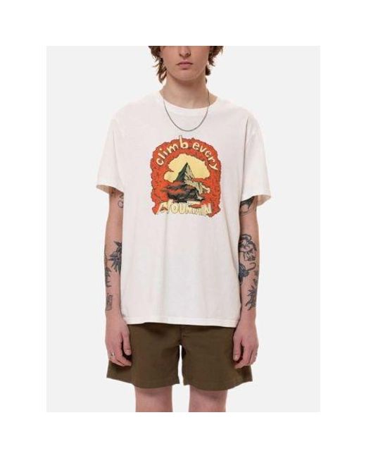 Nudie Jeans White Chalk Roy Every Mountain T-Shirt for men