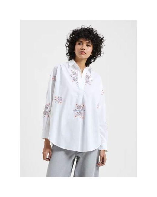 French Connection White Linen Embroidered Rhodes Popover Shirt