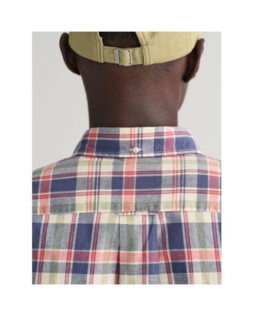 Gant Blue Dusty Sea Cotton Linen Check Shirt for men