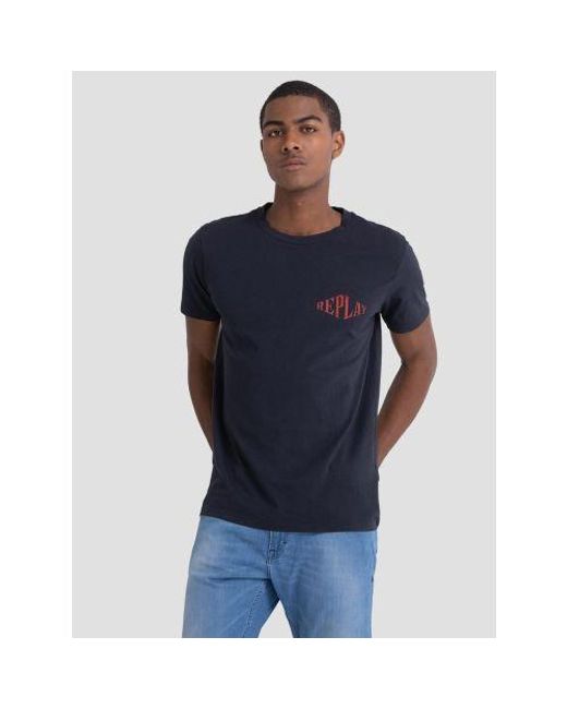 Replay Blue Printed Logo T-Shirt for men
