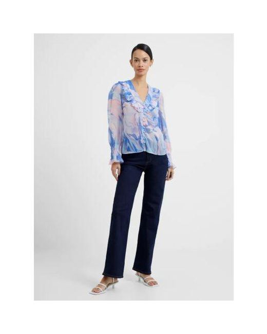 French Connection Blue Baja Dalla Recy Hallie V-Neck Blouse