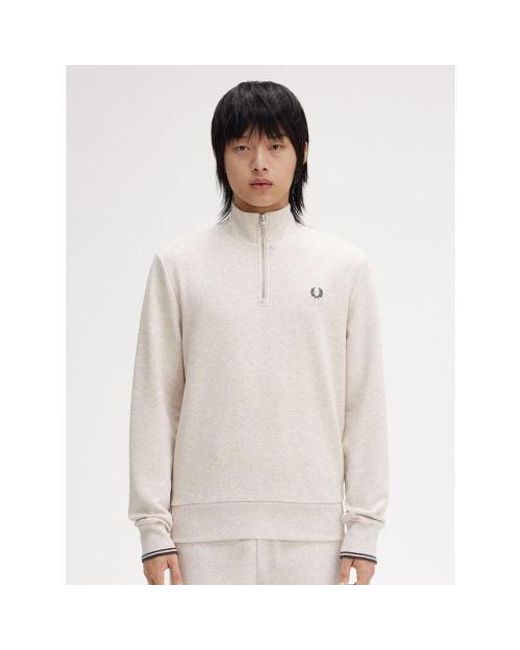 Fred Perry White Porridge Marl Anchor Half Zip Sweatshirt for men