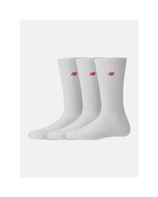 New Balance White 3-Pack Patch Logo Crew Sock for men