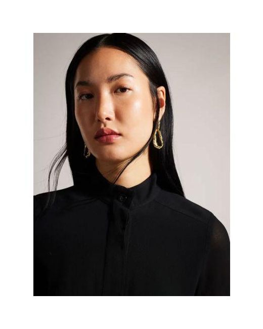 Ted Baker Black Half Placket Stand Collar Blouse