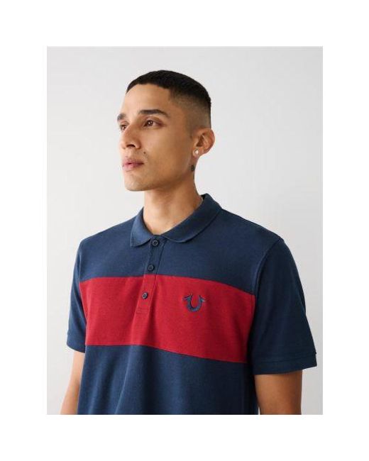 True Religion Blue Dress Dahlia Colour Block Logo Polo Shirt for men