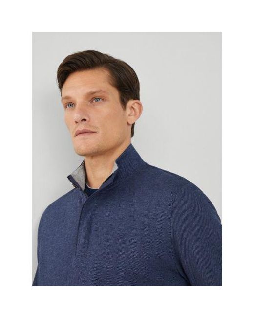 Hackett Blue Twill Jacquard Half Zip Sweatshirt for men