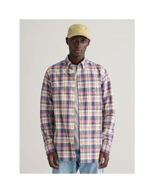 Gant Blue Dusty Sea Cotton Linen Check Shirt for men